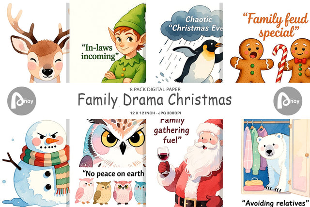 Digital Paper Family Drama Christmas Digital Pattern artnoy 