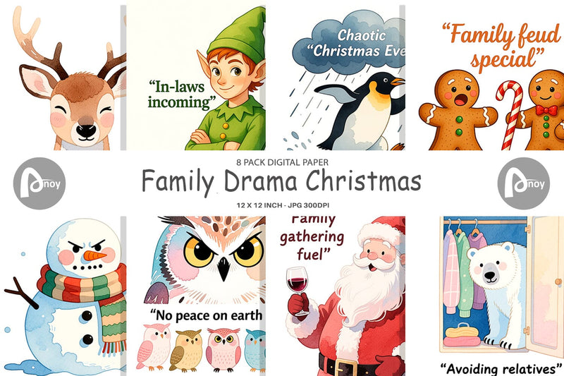 Digital Paper Family Drama Christmas Digital Pattern artnoy 