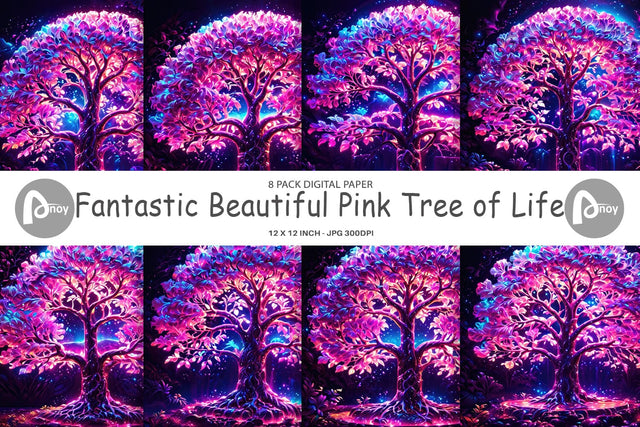 Digital Paper Fantastic Pink Tree Life Digital Pattern artnoy 