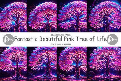 Digital Paper Fantastic Pink Tree Life Digital Pattern artnoy 