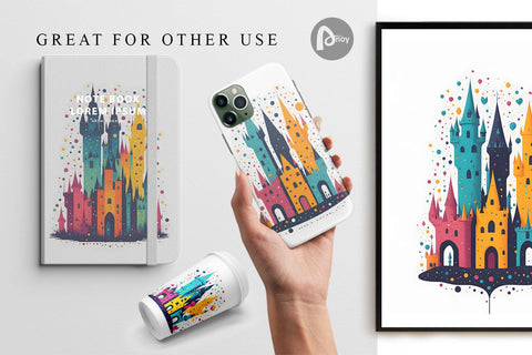 Digital Paper Fantasy Castle Digital Pattern artnoy 