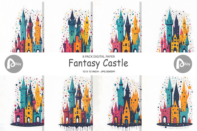 Digital Paper Fantasy Castle Digital Pattern artnoy 