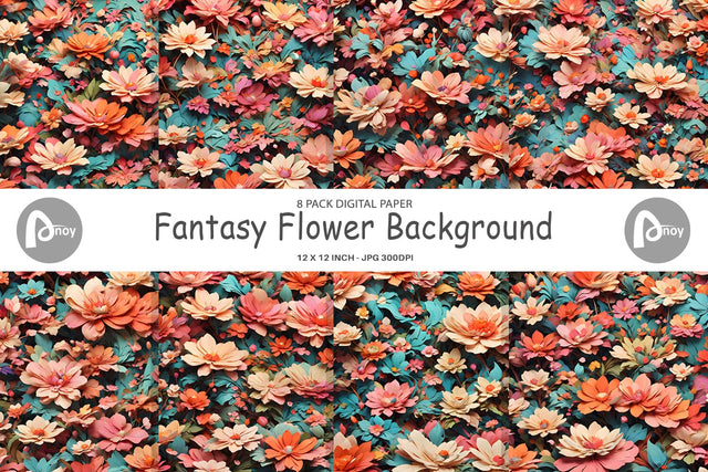 Digital Paper Fantasy Flower Background Digital Pattern artnoy 