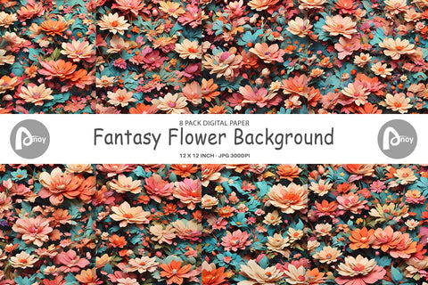 Digital Paper Fantasy Flower Background Digital Pattern artnoy 
