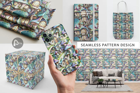 Digital Paper Fantasy House Pattern Digital Pattern artnoy 