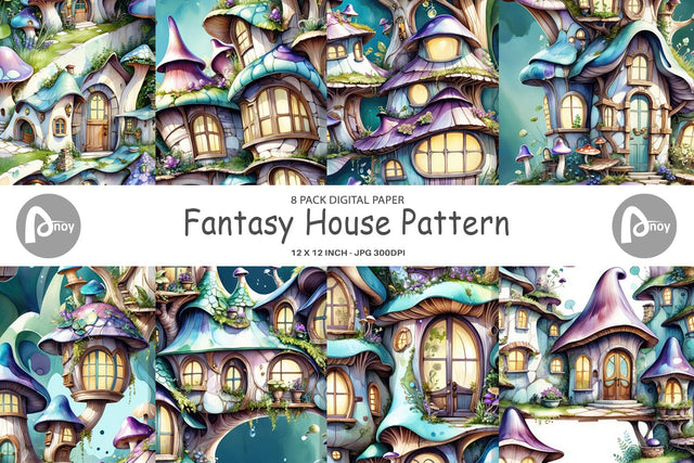 Digital Paper Fantasy House Pattern Digital Pattern artnoy 