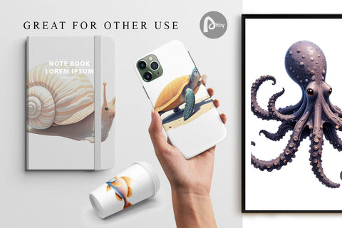 Digital Paper Fantasy Sea Creatures Sublimation artnoy 