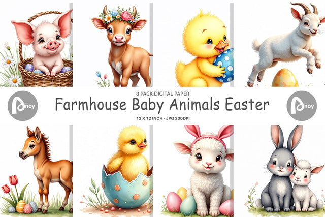 Digital Paper Farmhouse Baby Animals Digital Pattern artnoy 