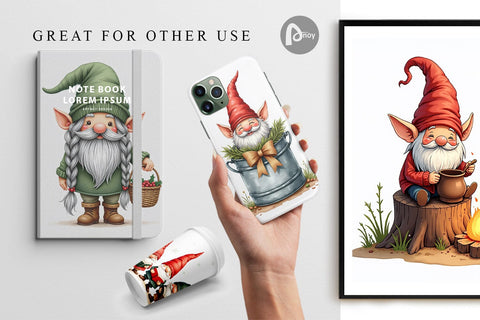 Digital Paper Farmhouse Christmas Gnomes Watercolor Digital Pattern artnoy 