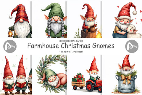 Digital Paper Farmhouse Christmas Gnomes Watercolor Digital Pattern artnoy 