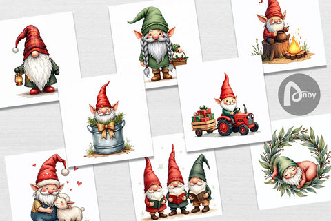 Digital Paper Farmhouse Christmas Gnomes Watercolor Digital Pattern artnoy 