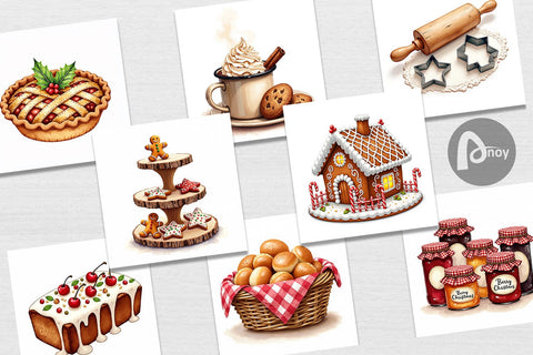 Digital Paper Farmhouse Christmas Kitchen Watercolor Digital Pattern artnoy 