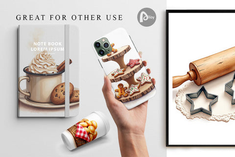 Digital Paper Farmhouse Christmas Kitchen Watercolor Digital Pattern artnoy 