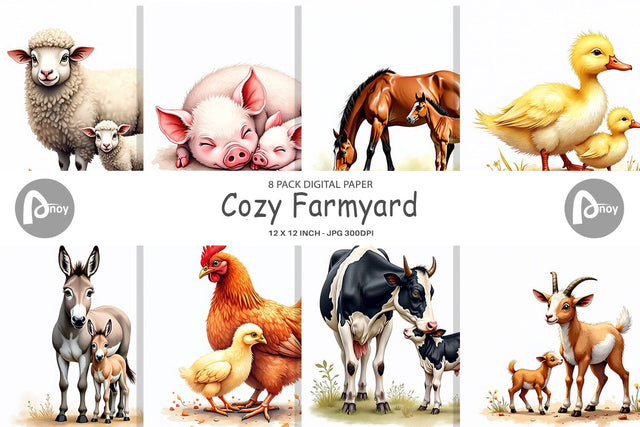 Digital Paper Farmyard Babies Digital Pattern artnoy 