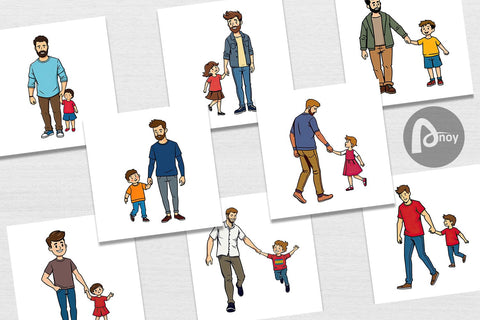 Digital Paper Father and Child Digital Pattern artnoy 