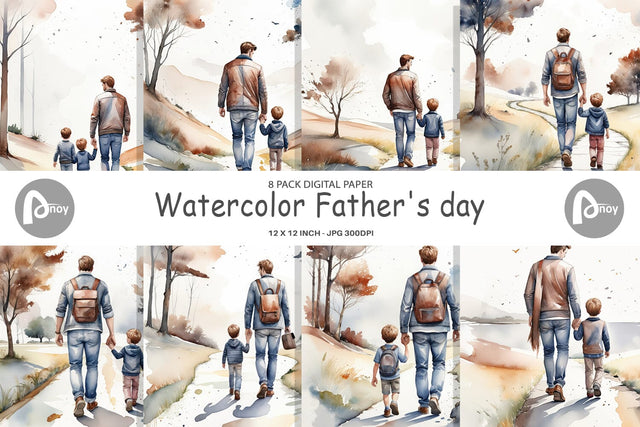 Digital Paper Father Day Watercolor Digital Pattern artnoy 