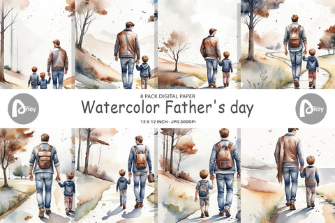 Digital Paper Father Day Watercolor Digital Pattern artnoy 