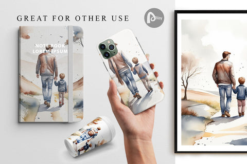 Digital Paper Father Day Watercolor Digital Pattern artnoy 