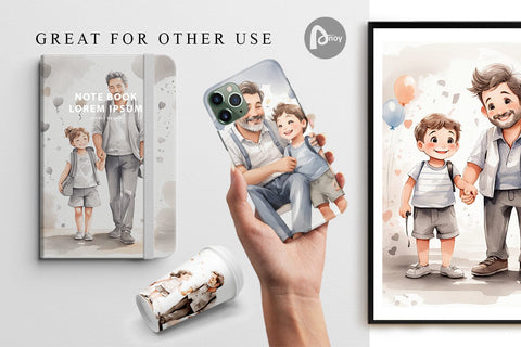 Digital Paper Father's Day Watercolor Digital Pattern artnoy 