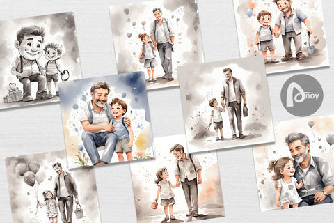 Digital Paper Father's Day Watercolor Digital Pattern artnoy 