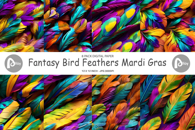 Digital Paper Feathers Mardi Gras Sublimation artnoy 