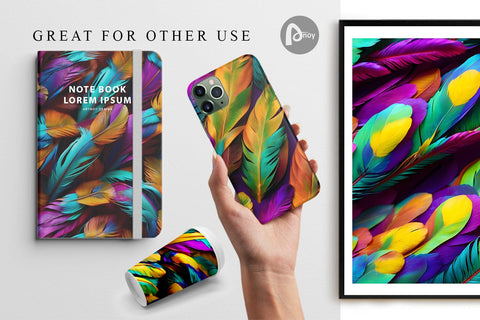 Digital Paper Feathers Mardi Gras Sublimation artnoy 