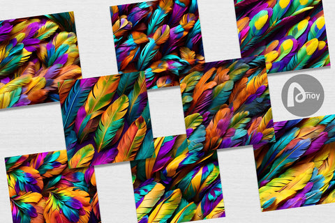 Digital Paper Feathers Mardi Gras Sublimation artnoy 