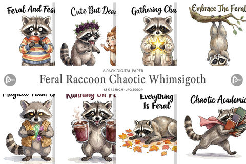 Digital Paper Feral Raccoon Chaotic Whimsigoth Digital Pattern artnoy 