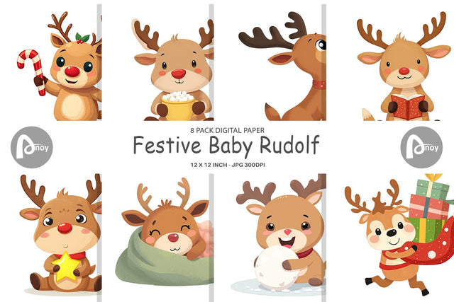 Digital Paper Festive Baby Rudolf Digital Pattern artnoy 