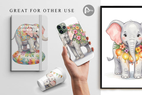 Digital Paper Festive Carnival Elephant Watercolor Digital Pattern artnoy 