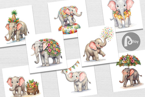 Digital Paper Festive Carnival Elephant Watercolor Digital Pattern artnoy 