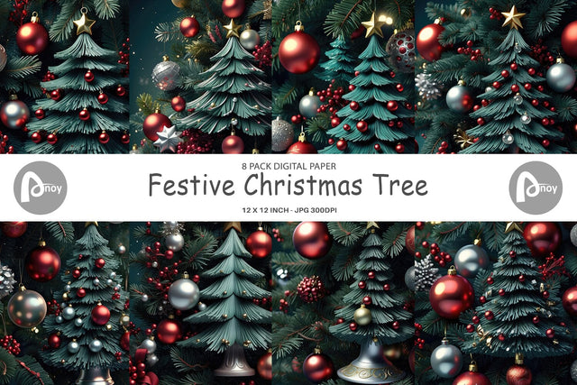 Digital Paper Festive Christmas Tree Digital Pattern artnoy 