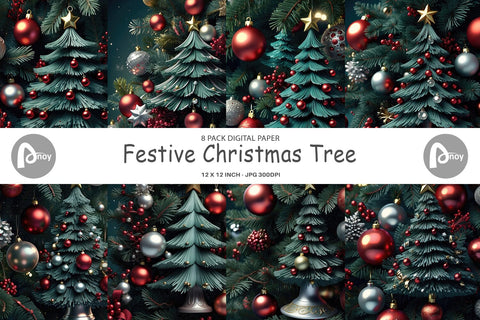 Digital Paper Festive Christmas Tree Digital Pattern artnoy 