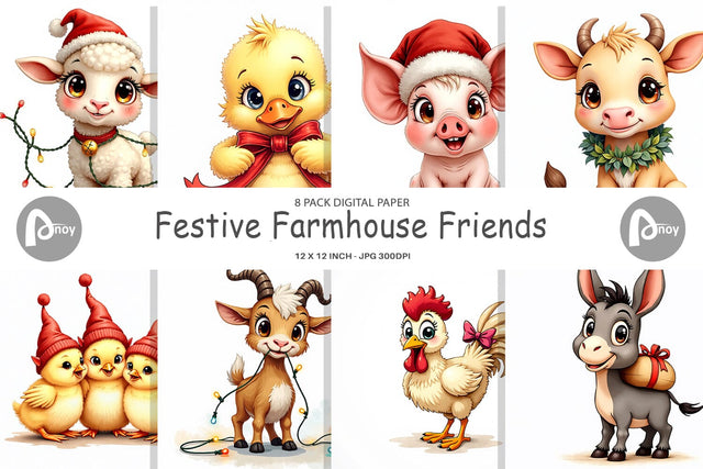 Digital Paper Festive Farmhouse Friends Vintage Christmas Digital Pattern artnoy 