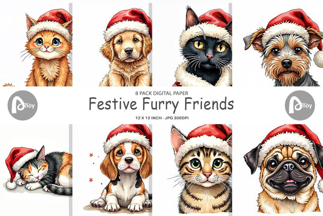 Digital Paper Festive Furry Friends Digital Pattern artnoy 