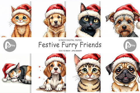 Digital Paper Festive Furry Friends Digital Pattern artnoy 