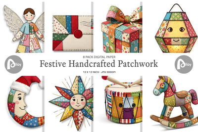 Digital Paper Festive Handcrafted Patchwork Digital Pattern artnoy 