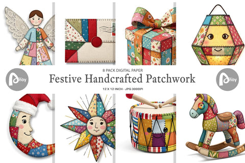 Digital Paper Festive Handcrafted Patchwork Digital Pattern artnoy 