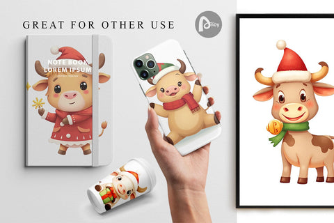 Digital Paper Festive Highland Calf Digital Pattern artnoy 