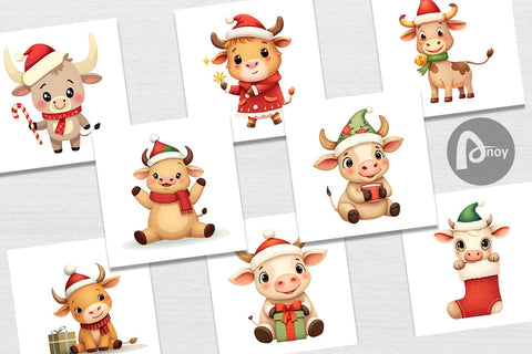 Digital Paper Festive Highland Calf Digital Pattern artnoy 