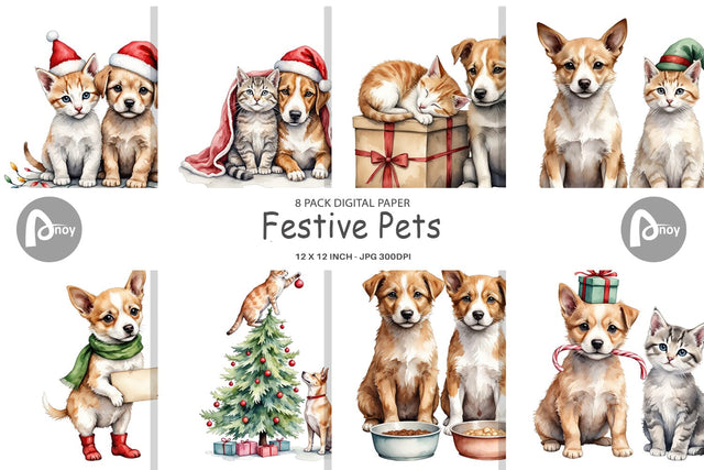 Digital Paper Festive Pets Digital Pattern artnoy 