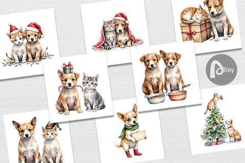 Digital Paper Festive Pets Digital Pattern artnoy 