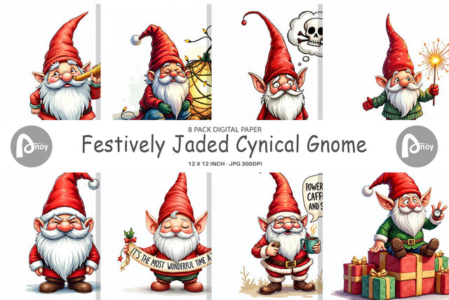 Digital Paper Festively Jaded: Cynical Gnome Digital Pattern artnoy 