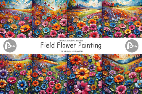 Digital Paper Field Flower Painting Digital Pattern artnoy 
