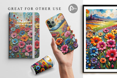 Digital Paper Field Flower Painting Digital Pattern artnoy 