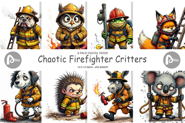 Digital Paper Firefighter Chaos Critters Digital Pattern artnoy 