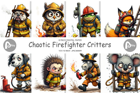 Digital Paper Firefighter Chaos Critters Digital Pattern artnoy 