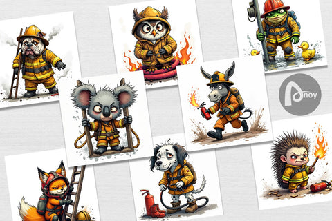 Digital Paper Firefighter Chaos Critters Digital Pattern artnoy 