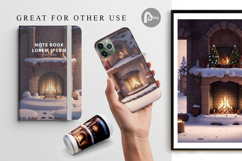 Digital Paper Fireplace in Winter Digital Pattern artnoy 