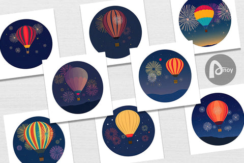 Digital Paper Fireworks Hot Air Balloon Digital Pattern artnoy 